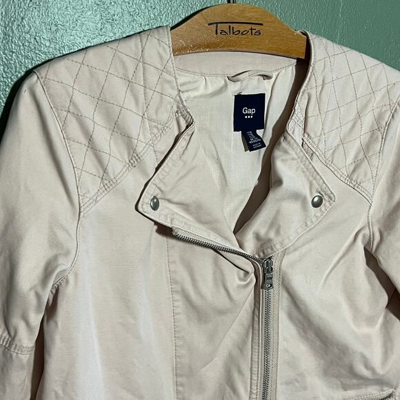 Gap Blush Pink Quilted Moto Jacket Size 10 Asymmetrical Zip Biker - Picture 5 of 9